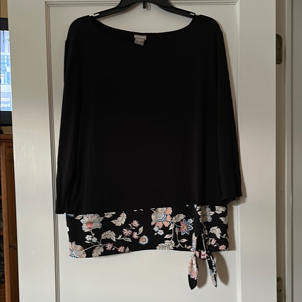 Chico's Black Floral Tunic Top
